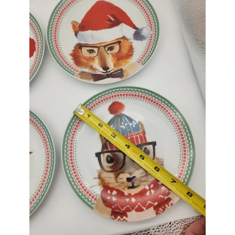 Ciroa Celebrate Holiday Christmas Winter Forest Animal 4 Salad Dessert Plates 8